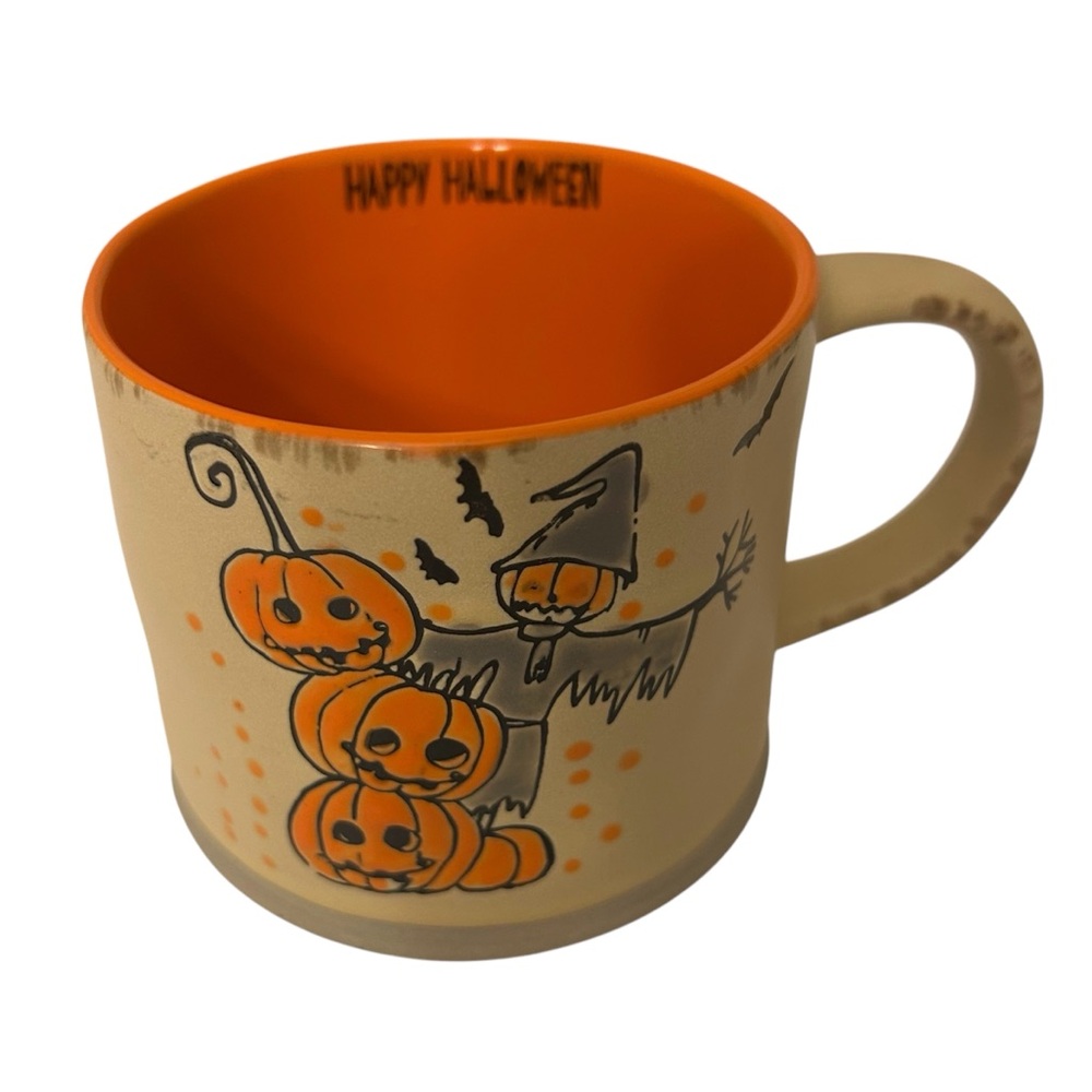 RARE Handmade Collectable ELI + ANA Halloween Fall Pumpkin Scarecrow Pottery Mug